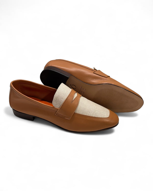 Penny Loafer Wave Bicolor Couro e Linho